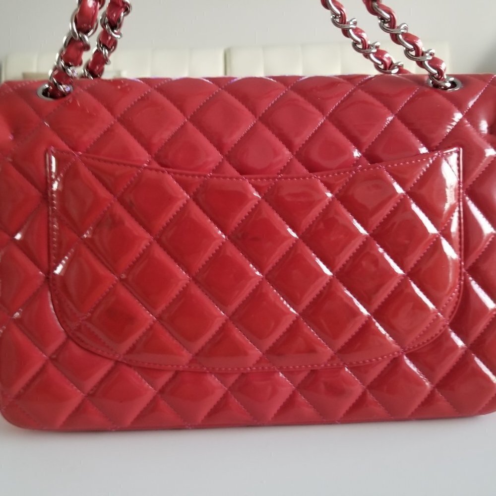Authentic Chanel Red Patent Leather Jumbo Classic Double Flap Chain Shoulderbag - Picture 3 of 13
